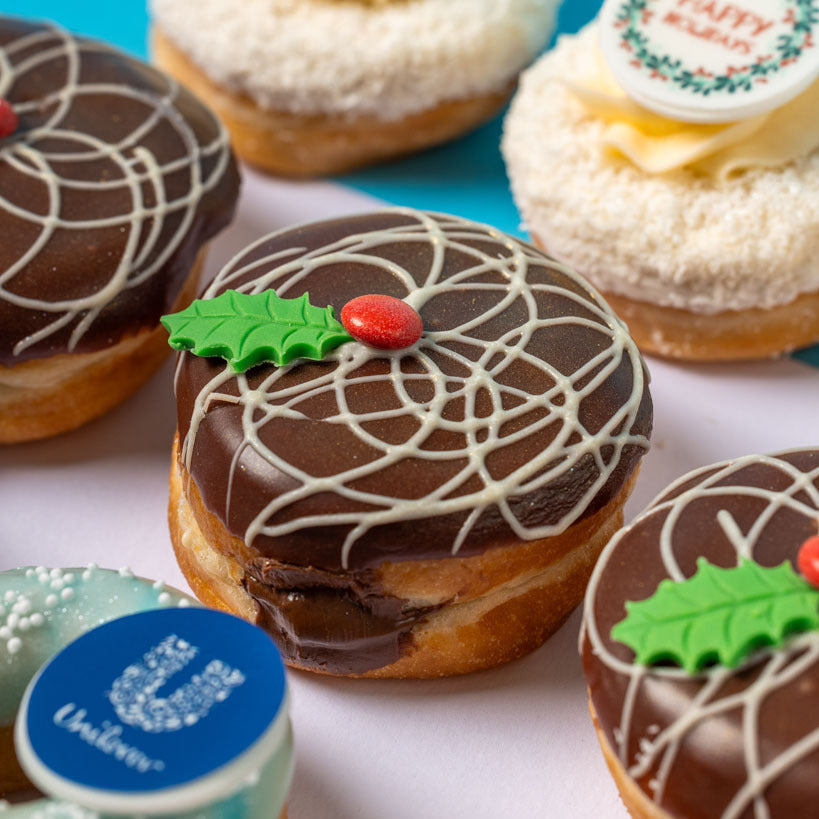 Corporate "Happy Holidays" mini doughnut gift box with logo