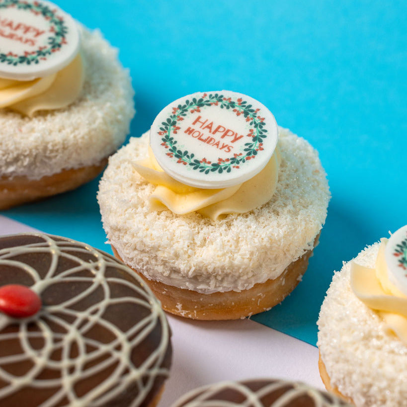 Corporate "Happy Holidays" mini doughnut gift box with logo