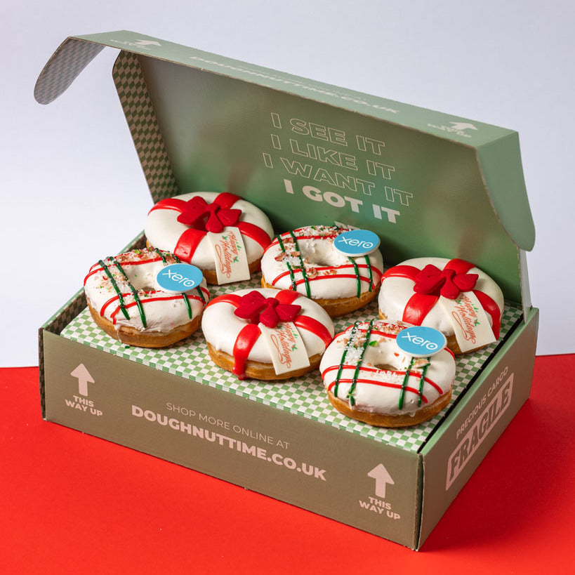 Corporate "Happy Holidays" doughnut gift box with logo (vegan)