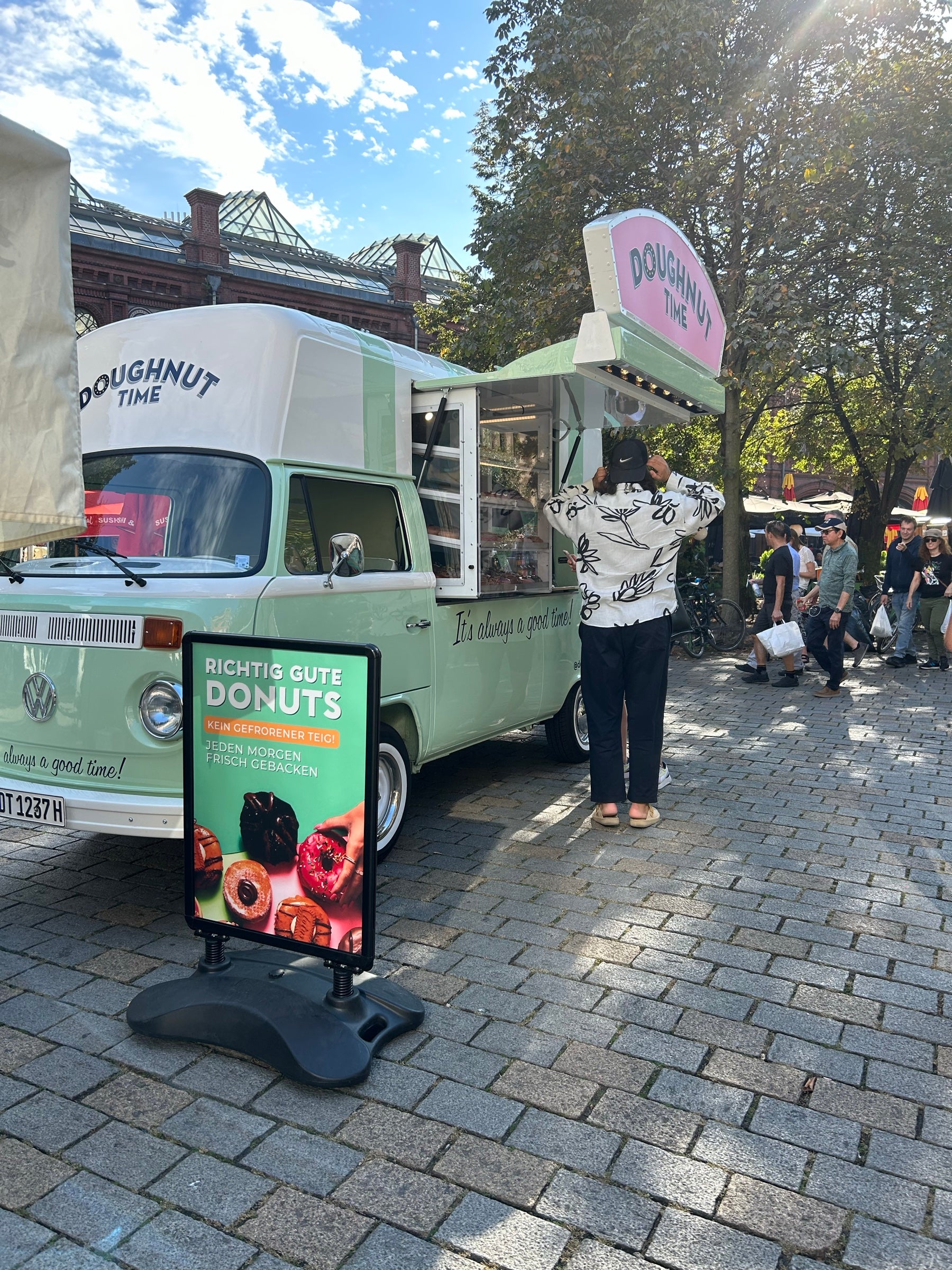Fresh doughnuts, <em>served on-site</em>.