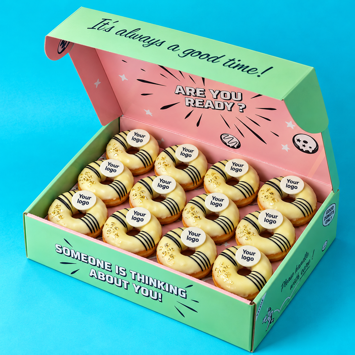 Custom brandbox XL – 60 mini doughnuts with logo