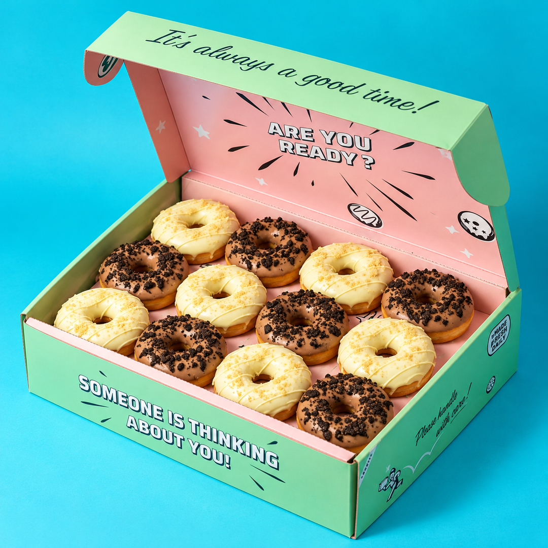 Custom brandbox XL – 60 mini doughnuts with logo