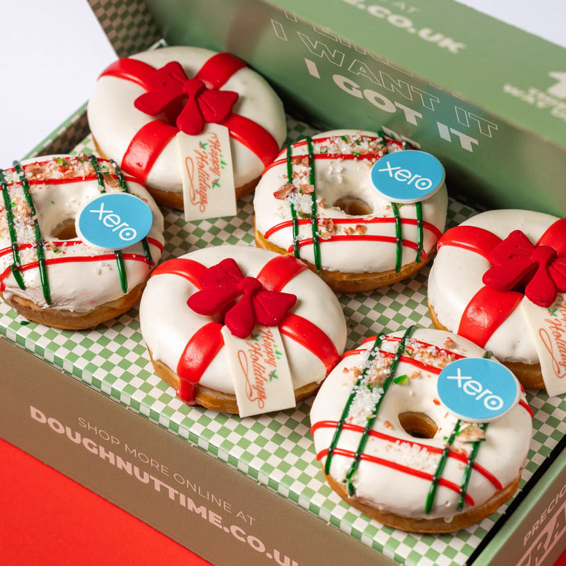 Corporate "Happy Holidays" vegan doughnut gift box with logo