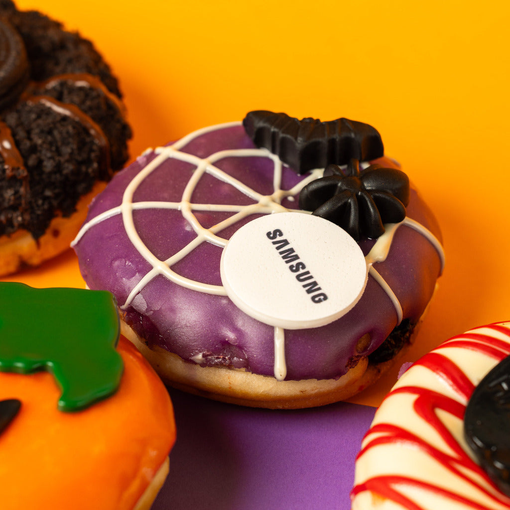 "Corporate Halloween" vegan doughnut gift box with logo