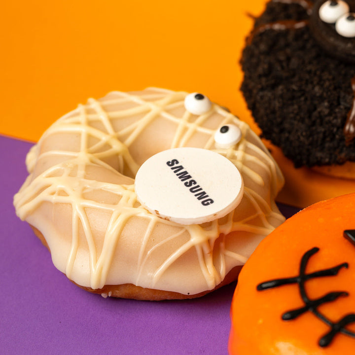 "Corporate Halloween" vegan doughnut gift box with logo