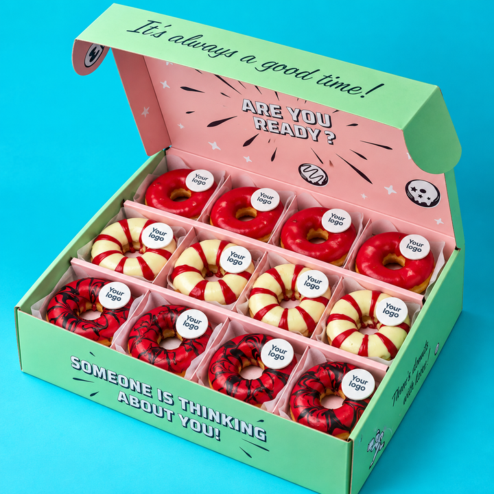 Custom brandbox XL – 60 mini doughnuts with logo