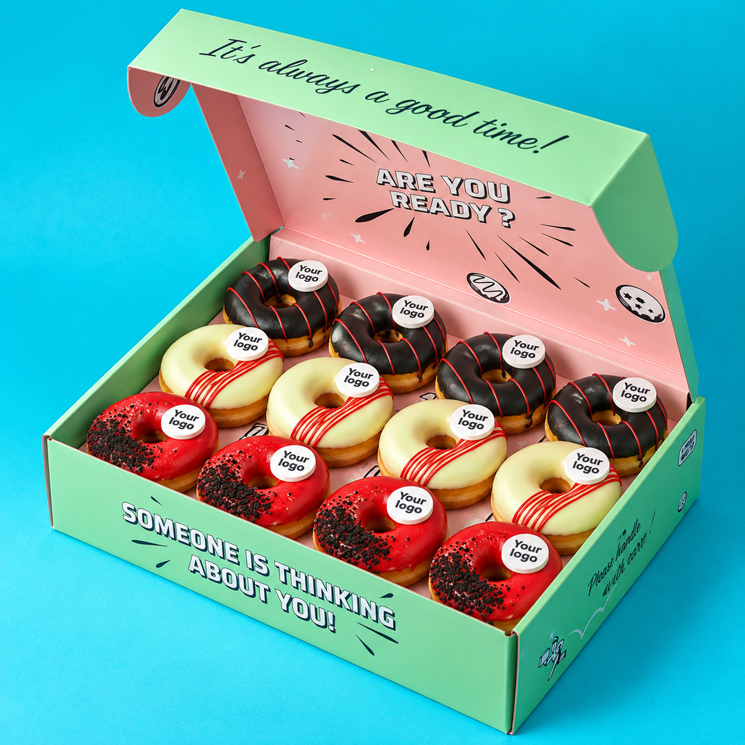 Custom brandbox XL – 60 mini doughnuts with logo