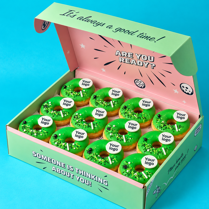Custom brandbox XL – 60 mini doughnuts with logo