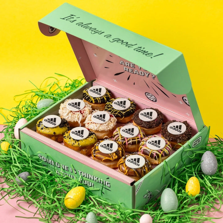 Corporate "Easter Special" vegan mini doughnut gift box with logo