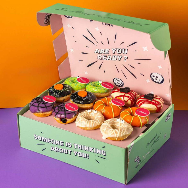 Halloween office box – 24 vegan mini doughnuts with logo